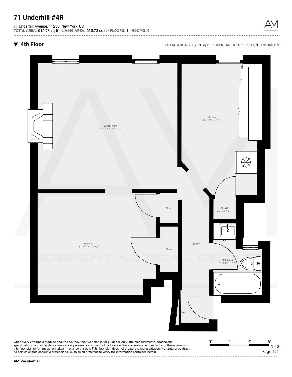 Floorplan for 71 Underhill Avenue, Apt 2B